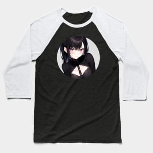 Black dressed anime girl portrait circled Baseball T-Shirt